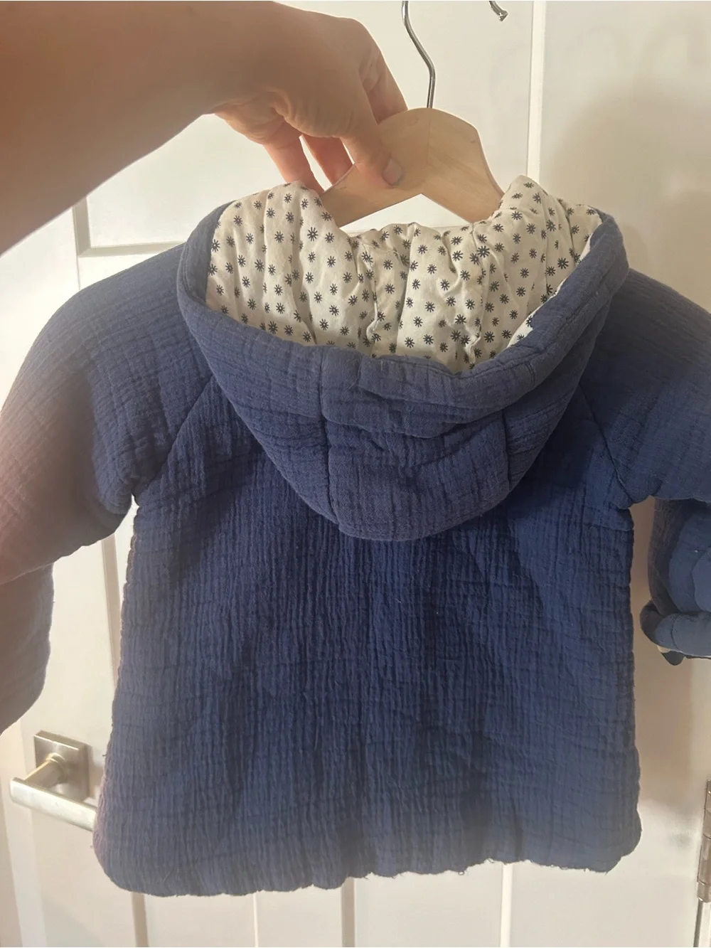 Zara Navy Hooded Quilted Kids Jacket with Pocket Bows